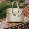 Borsa in vera pelle Himalayan White 30 Borsa da donna alla moda in pura pelle di coccodrillo di fascia alta fatta a mano di lusso