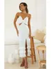 Casual Kleider Foridol Taille Ausschnitt Quaste Sommer Frauen Kleid Strand Split Sexy Sommerkleid Spaghetti Strap Midi Vestidos Frühling Grün 2024