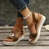 Klänningskor 2024 Summer Metal Decoration Women's Wedges Sandaler Snake Print Platform Gladiator Woman Comfort Comantic Med Heels