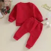 Ensembles de vêtements Lioraitiin 0-3Y enfant en bas âge garçons tenues de noël Santa broderie sweats à manches longues + pantalons longs solides ensemble de vêtements