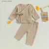 Ensembles de vêtements Lioraitiin 0-24M bébé garçons filles pyjama ensemble solide col en V cravate à manches longues haut pantalon long 2 pièces costume de salon vêtements de nuit