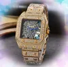 Orologi con quadrante scheletrato quadrato vuoto Orologi da uomo di alta qualità Cielo ghiacciato Diamanti stellati Anello con castone Orologio Movimento al quarzo giapponese di lusso Orologio da polso impermeabile regali