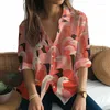 Women's Blouses 2024 Long Sleeve Shirt Flamingo 3D Printed Fashion Simple Aesthetic Temperament