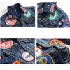 Mannen denim jasje vintage badge patches jas lange mouwen slim fit patchwork tops ontwerper geschilderd hip hop streetwear punk jeans 240119