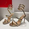 2024 new Cleo Mirror leather stiletto sandals 95mm Rhinestone dress shoes Fashion high heels Evening shoes Ankle Wraparound luxury designer factory shoe