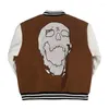 Herrjackor American Retro Skull Baseball Uniform Jacket Patchwork Letter Brodery Loose Fashion Street Clothing