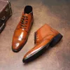 Patent-Herrenstiefel, handgefertigt, Qualität, 2024, Designer, britischer Stil, echtes Leder, Knöchel-Brogues, Schuhe für Herren