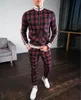 Men's Tracksuits NEW Men's Sets 2 Pieces Tracksuit Clothing Jackets Pants Pullover Sportwear Gentlemen Plaid Suit Casual Europe M-3XL