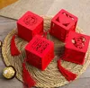 200 stks/partij chinese stijl vintage nieuwigheid rood vierkant houten liefde bruiloft dozen snoep Gift feestartikelen suiker supply SN1051