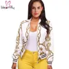 Fashionwhole Ladies Bomber Jackets Retro Baseball Coat for Women White Black Print Feminina Basic Outwear Gold Chain Print C3704858