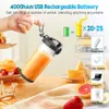 Draagbare elektrische sapcentrifuge, fruitmixers, 600 ml blender met 4000 mAh USB oplaadbare smoothie mini-blender, multifunctionele machine 240118