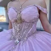 Roze Glanzend Quinceanera Jurken 2024 Crystal Applique Kant Prinses Vestidos De 15 Anos Lace-Up Baljurk Sweet 16 Jurken
