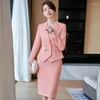 Two Piece Dress Arrival Elegant Ladies Formal Skirt Suit Women Orange Blue Pink Double Breasted Female Blazer Set For Business Work Wear