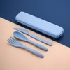 New Multicolor Wheat Straw Portable Knife Fork Spoon Three Piece Travel Anti-Falling Cutlery Activity Gift Set F002