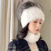 Un ensemble chapeau + écharpe en vraie fourrure de vison pour femmes, bonnet tricoté, bonnet chaud d'hiver, col chaud, casquette de Ski en plein air