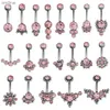 Navel Bell Button Rings 16G 10mm Barbell Stainless Steel Piercing Belly Button Jewelry for Girls Pink Zircon Gothic Navel Ring Women Body Accessories YQ240125