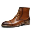 Bottines italiennes en cuir véritable pour hommes, bottines d'affaires de marque faites à la main, élégantes, noires, robe d'hiver, chaussures Brogues sociales, 2023