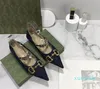 Mode Dames canvas letter lederen Jurk Plat Platform puntige neus Pompen Loafers Instapper vrijetijdsschoen met doos