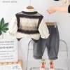 Clothing Sets 3PCS Baby Boy Set 2024 Spring Korean Hollow Out Knitted Sweater Vest + Shirts + Pants Children Clothes Boys Valentines Outfit