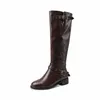 Bottes rétro femmes boucle de ceinture en métal chevalier genou haute concepteur de mode talons épais fermeture éclair longues Botas Mujer femme chaussures