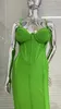 Casual Dresses Green Colors Sexy V-neck Spaghetti Strap Midi Length Dress Graceful Woman Package Hip Bandage Birthday Party Outfit