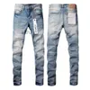 Purple Jeans Mens Designer Embroidery Quilting Ripped for Trend Brand Vintage Pant Casual Solid Classic Straight Jean Male Motorcycle Rock Revival ZBN5