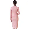 Two Piece Dress Arrival Elegant Ladies Formal Skirt Suit Women Orange Blue Pink Double Breasted Female Blazer Set For Business Work Wear