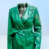 Women039s Two Piece Pants Vintage Fashion PU Leather Tracksuit Large Size Lace Up 2 Outfits Dark Green Faux Jacket Suit Sweatsu1904397