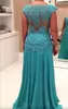 2024 Turquoise Kant Moeder van de Bruid Jurken Chiffon Zeemeermin Moeders Jurken V-hals Cap Mouw Applique Formele Avondjurken Hot selling