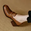 Klänningskor S tjocka kvadrathäle 6 cm runda tå loafers glid på våren autum vintage pumpar kohud skor kvinna retro fransk stil kvinnor pumpl231228