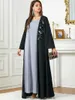 Abbigliamento etnico Abaya nero per le donne Perline ricamato sul retro pieghettato Dubai Abaya aperto Islamico Abiti lunghi musulmani Cardigan Ramadan