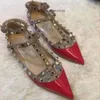 Shoes Heel Studs Valent Pump Summer New Designer v Family Shallow Mouth Mixed Flat Label Rivet Pointed Soft Sole Single