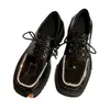 Klänningskor Pure Black Classic Casual Women's 2024 Lace-up Low-Top Trendy Rhinestone Decorated Fashion