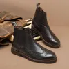 Retro British Style Mens Boots Platform أصلي مصمم مصنوع يدويًا يدويًا