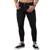 Männer Jeans Schwarz Zerrissene Dünne Männer Casual Stretch Hose Schlanke Mittlere Taille Denim Bleistift Hosen Homme Mode Knie Loch Distressed