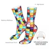 Herrensocken, helle 3D-Kunststoffquadrate, Damen-Polyester, lässige Geometrie, Neuheit, Frühling, Sommer, Herbst, Winter, Geschenke