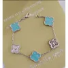 Van-Clef Arpes Bracelet Designer Luxe Mode Femmes Haute Édition Quatre Feuilles Herbe Cinq Fleurs Plaqué Or Vrai 18 Carats Non Décoloration Pierre Pierre Argent Brillant Couple