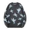 Pulls pour hommes hommes pull décontracté col rond coton pull hommes harajuku motif pigeon à manches longues mâle hauts vêtements