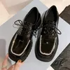 Klänningskor Pure Black Classic Casual Women's 2024 Lace-up Low-Top Trendy Rhinestone Decorated Fashion