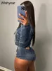 Women's Tracksuits Casual Streetwear Spring Club Outfits For Women Stretch Denim O-Neck Long Sleeve Jackets Crop Tops And Shorts Jeans 2