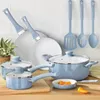 Cookware Sets Kitchen Accessories 12pc Ceramic Set Blue Linen Pots And Pans