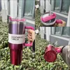 40oz quencher H2.0 Tumblers روز الكوارتز دوامة دوامة الفولاذ المقاوم للصدأ مع مقبض والغطاء قش Cosmo Pink Parade Flamingo Mugs Water Bottles 0424