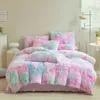 Shaggy corail polaire confortable princesse ensemble de literie vison velours dégradé couette/housse de couette ensemble lit couette couverture couverture taies d'oreiller 240118