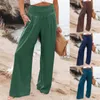 Calças femininas linho para mulheres cintura alta perna larga solta ajuste palazzo casual praia na moda calças com bolsos