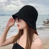 Cappelli a tesa larga estivi fatti a mano in tinta unita per le donne Cappello a secchiello a cupola in maglia scavata Berretti da spiaggia pieghevoli per il tempo libero