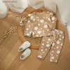 Kleidungssets Süßes Blumendruck-Baby-Kleidungsset Herbst-Kinder-Säuglings-Outfits Rüschen Langarm-Tops Kordelzug Hosen Stirnband 3-teiliger Anzug