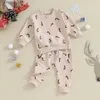 Conjuntos de roupas Lioraitiin 0-3Y Baby Girl Natal Outfits Manga Longa Dos Desenhos Animados Santa Imprimir Moletom e Calças Criança Roupas Set