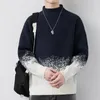 Männer Pullover Mode Stehen Kragen Verstärktes Casual Gradienten Kleidung 2024 Winter Lose Gestrickte Pullover Alle-spiel Koreanischen Tops