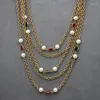 Pendants Qingdao Jewelry Senior Sense Of Medieval Multi-layer Glass Chain Pearl Necklace French Plated Old Gold 5 Layers Copper