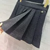 Röcke 2024 Mode All-Matched Plissee Tweed Mini Damen Süße Hohe Taille Reißverschluss Knopf Preppy Style Wollmischungen Rock